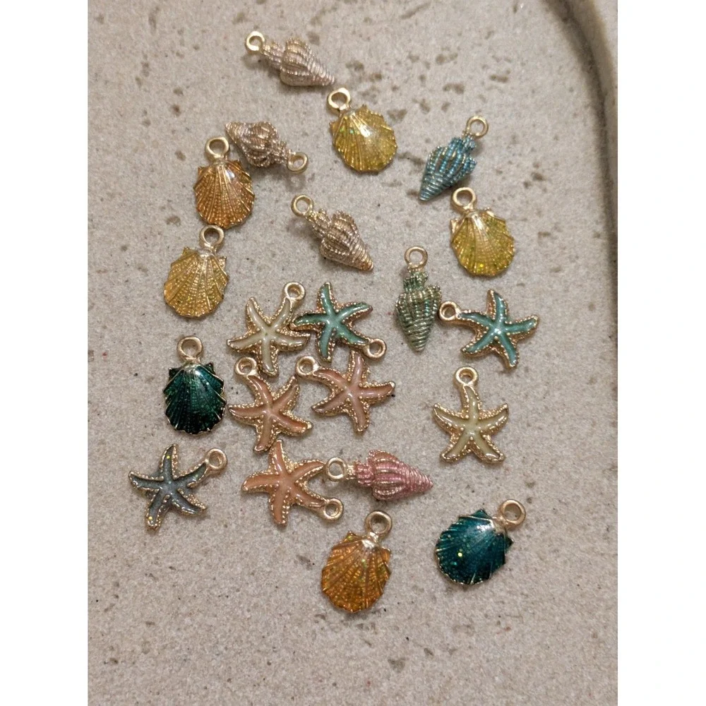 Coastal Charms Set Of 21 Lot Gold Tone Beachy For Jewelry Making Seashells